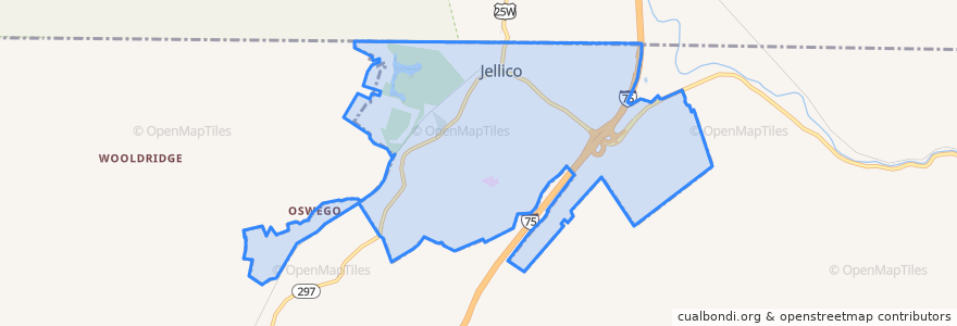 Mapa de ubicacion de Jellico.