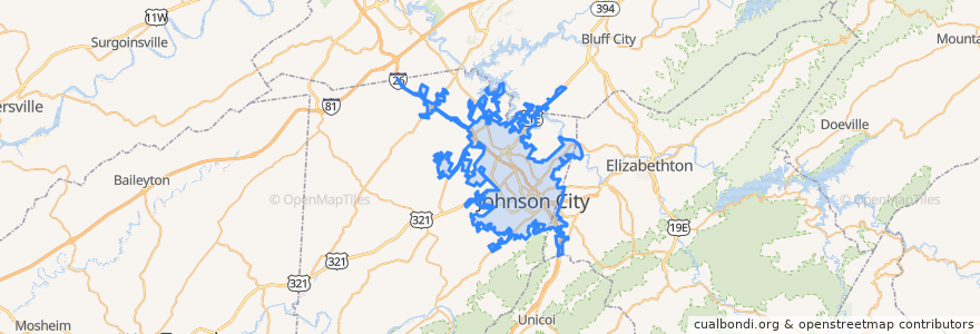 Mapa de ubicacion de Johnson City.