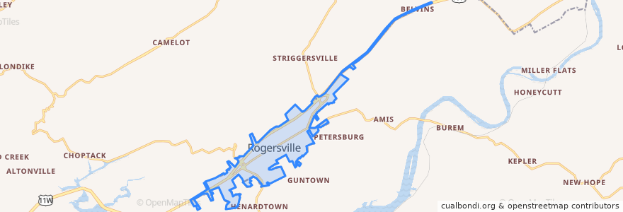 Mapa de ubicacion de Rogersville.