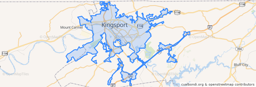Mapa de ubicacion de Kingsport.