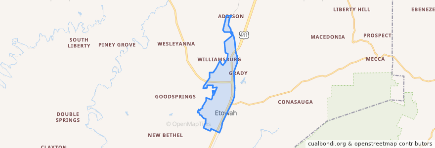 Mapa de ubicacion de Etowah.