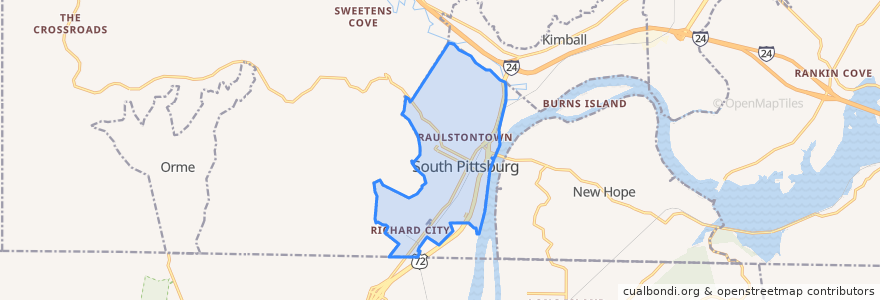 Mapa de ubicacion de South Pittsburg.