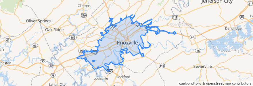 Mapa de ubicacion de Knoxville.