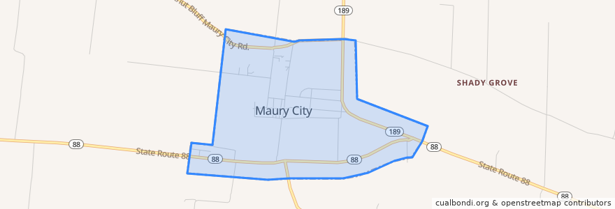 Mapa de ubicacion de Maury City.