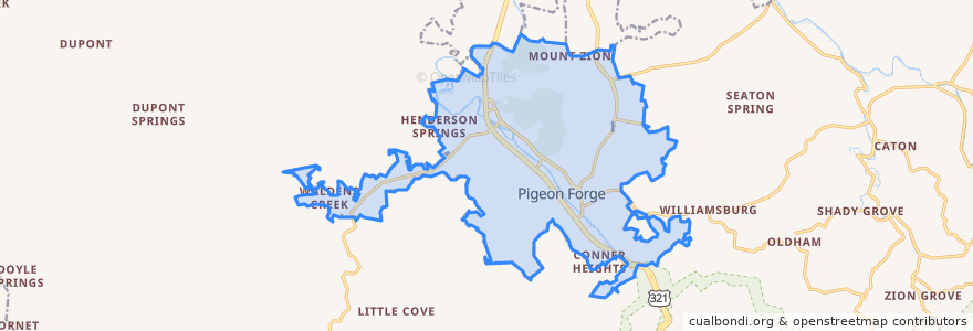 Mapa de ubicacion de Pigeon Forge.
