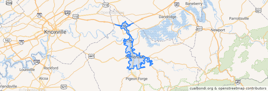 Mapa de ubicacion de Sevierville.