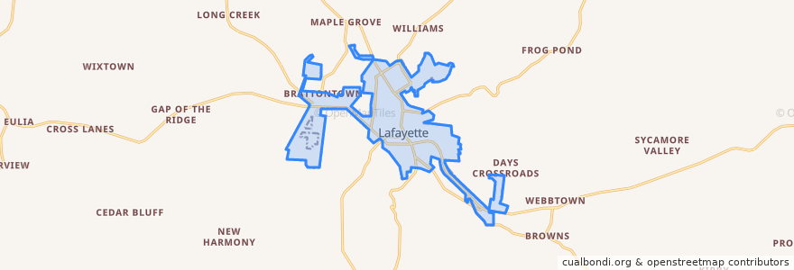 Mapa de ubicacion de Lafayette.