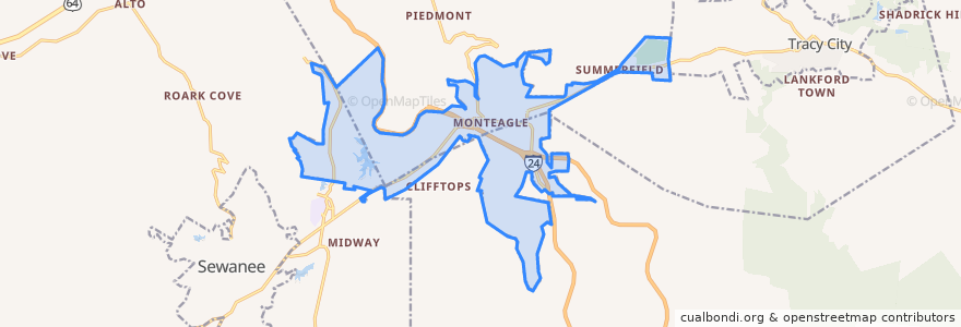 Mapa de ubicacion de Monteagle.