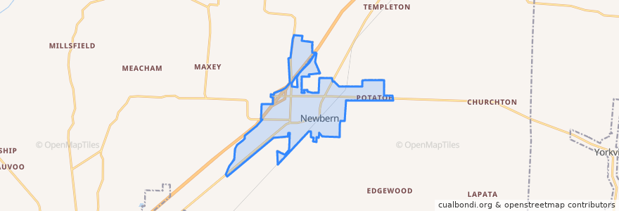 Mapa de ubicacion de Newbern.