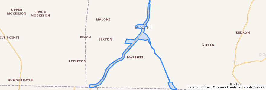 Mapa de ubicacion de Minor Hill.