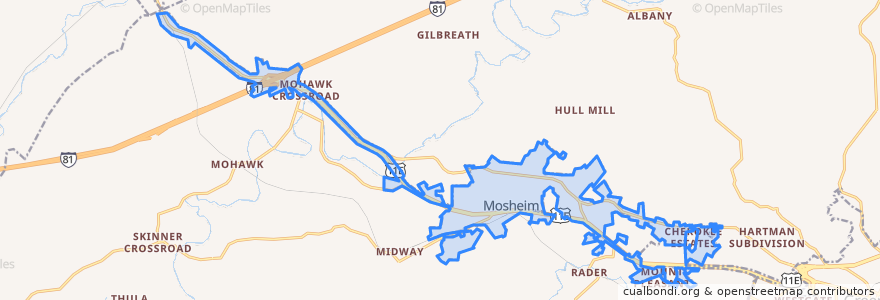 Mapa de ubicacion de Mosheim.