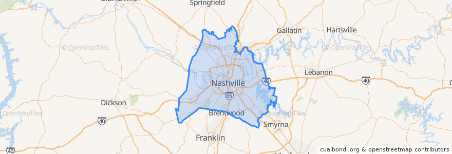 Mapa de ubicacion de ناشفيل-ديفيدسون.