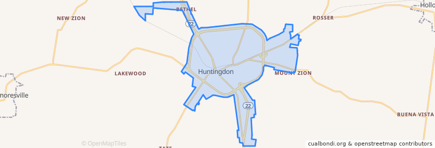 Mapa de ubicacion de Huntingdon.