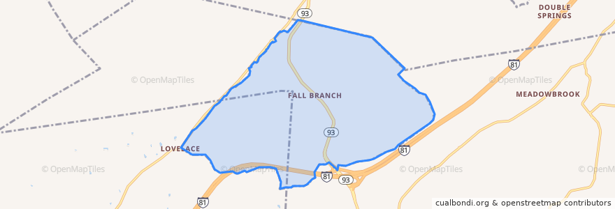 Mapa de ubicacion de Fall Branch.
