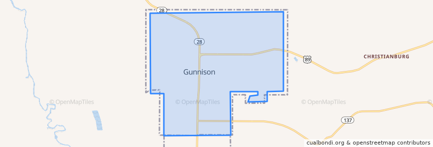 Mapa de ubicacion de Gunnison.