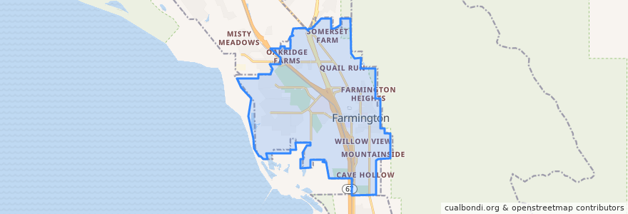 Mapa de ubicacion de Farmington.