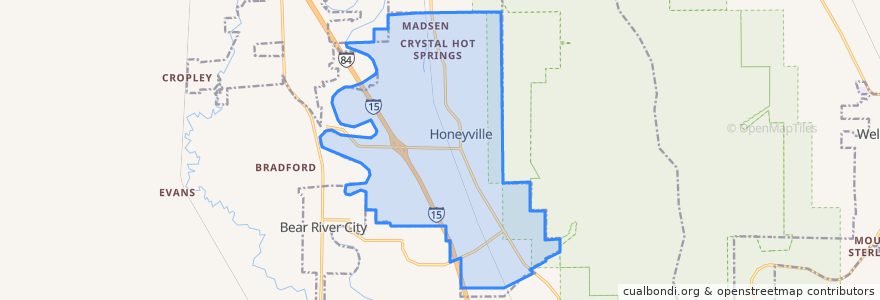 Mapa de ubicacion de Honeyville.