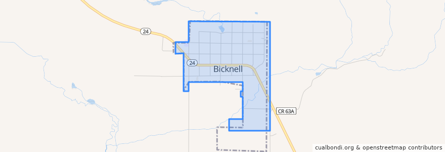 Mapa de ubicacion de Bicknell.