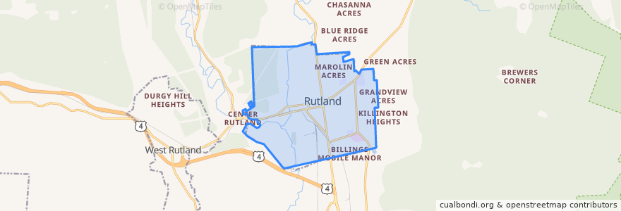 Mapa de ubicacion de Rutland City.