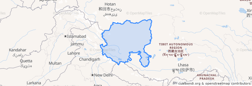 Mapa de ubicacion de 阿里地区 མངའ་རིས་ས་ཁུལ་.