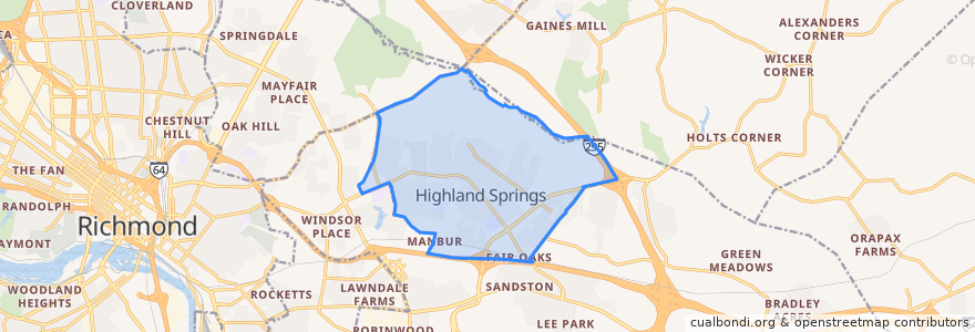 Mapa de ubicacion de Highland Springs.