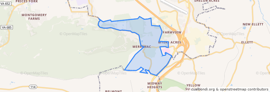 Mapa de ubicacion de Merrimac.