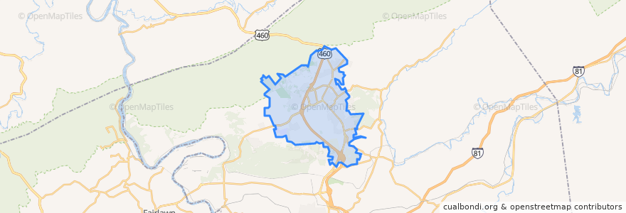 Mapa de ubicacion de Blacksburg.