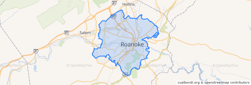 Mapa de ubicacion de Roanoke.