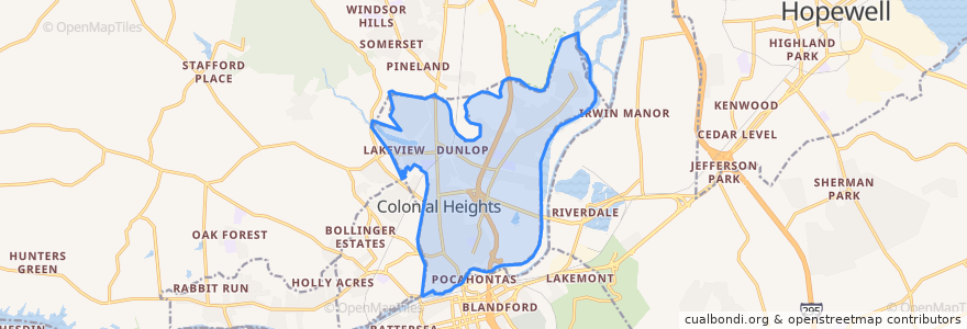 Mapa de ubicacion de Colonial Heights.