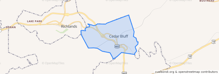 Mapa de ubicacion de Cedar Bluff.