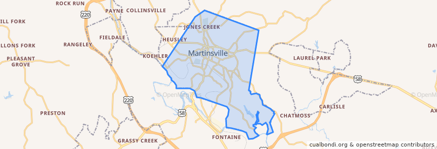 Mapa de ubicacion de Martinsville.