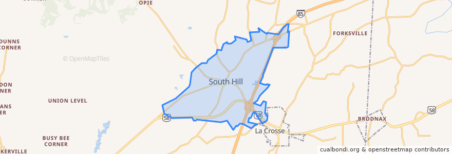 Mapa de ubicacion de South Hill.