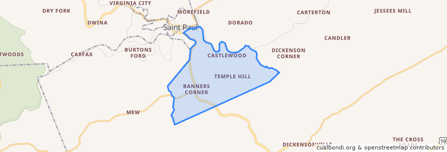 Mapa de ubicacion de Castlewood.