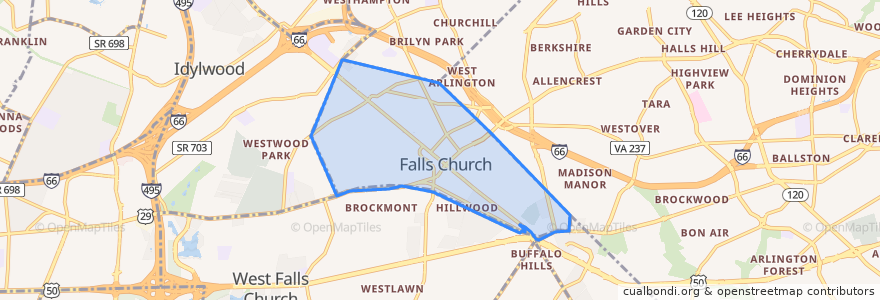 Mapa de ubicacion de Falls Church.