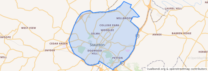 Mapa de ubicacion de Staunton.