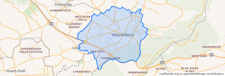 Mapa de ubicacion de Waynesboro.