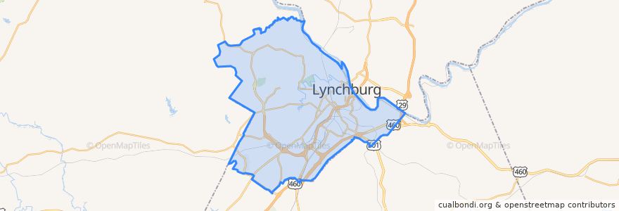 Mapa de ubicacion de Lynchburg.