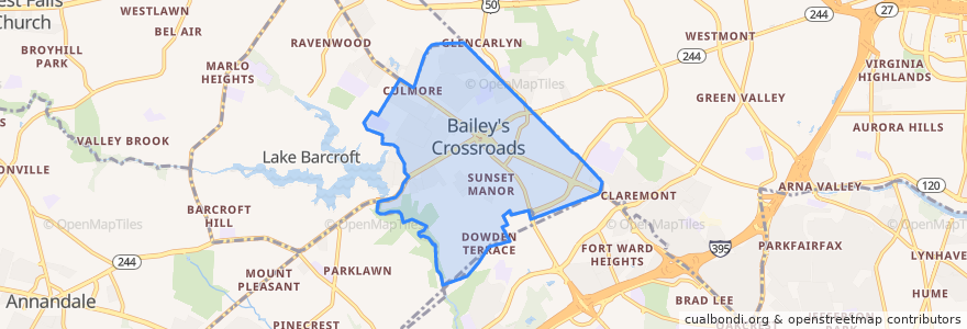 Mapa de ubicacion de Bailey"s Crossroads.