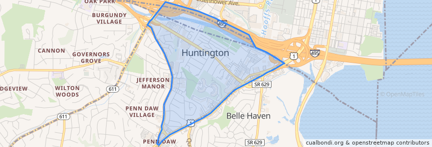 Mapa de ubicacion de Huntington.