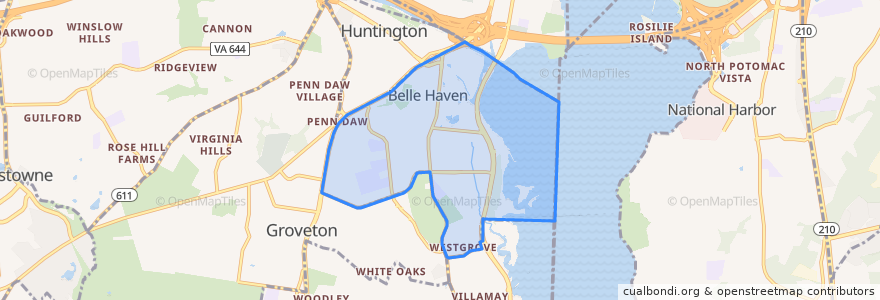 Mapa de ubicacion de Belle Haven.
