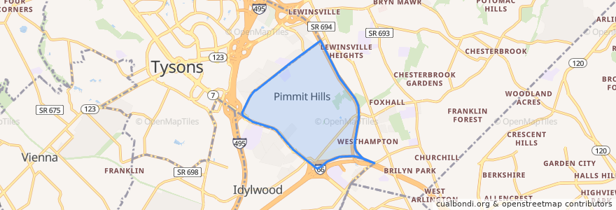 Mapa de ubicacion de Pimmit Hills.