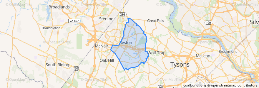 Mapa de ubicacion de Reston.