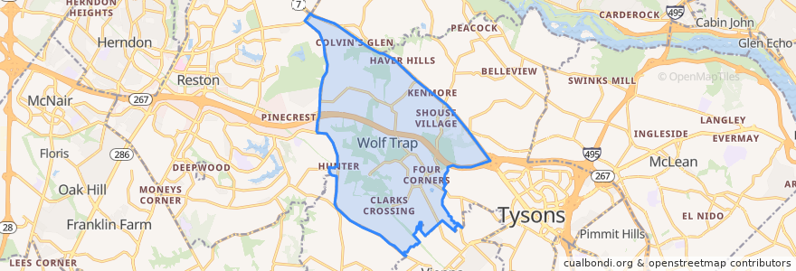 Mapa de ubicacion de Wolf Trap.