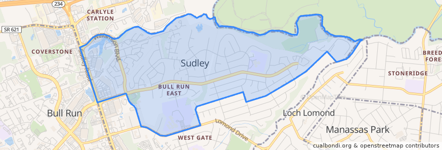 Mapa de ubicacion de Sudley.