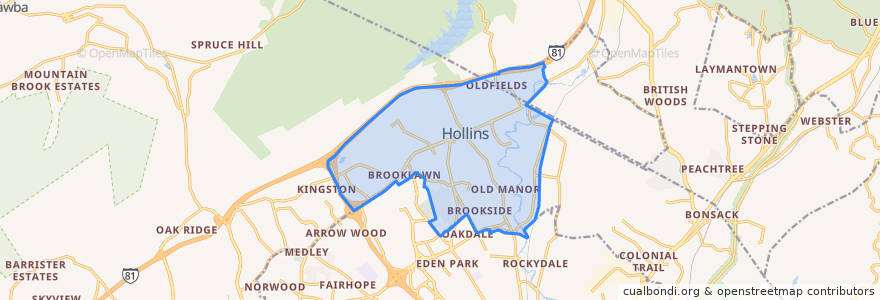 Mapa de ubicacion de Hollins.
