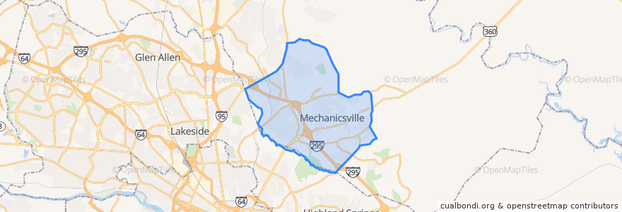 Mapa de ubicacion de Mechanicsville.