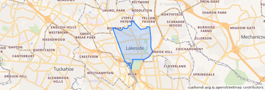 Mapa de ubicacion de Lakeside.