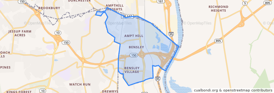 Mapa de ubicacion de Bensley.