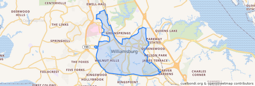 Mapa de ubicacion de Williamsburg.