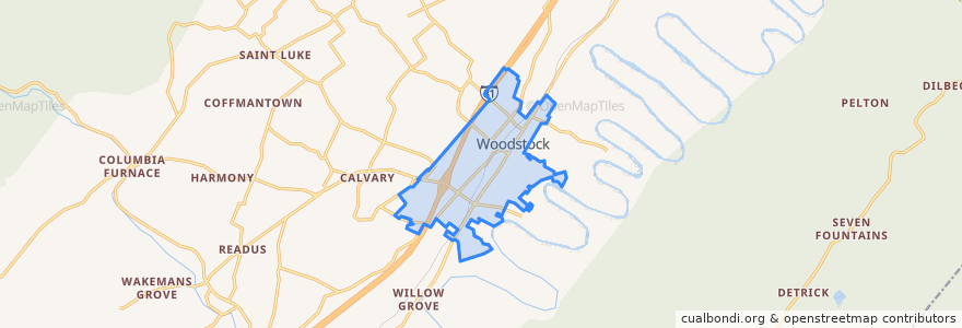 Mapa de ubicacion de Woodstock.